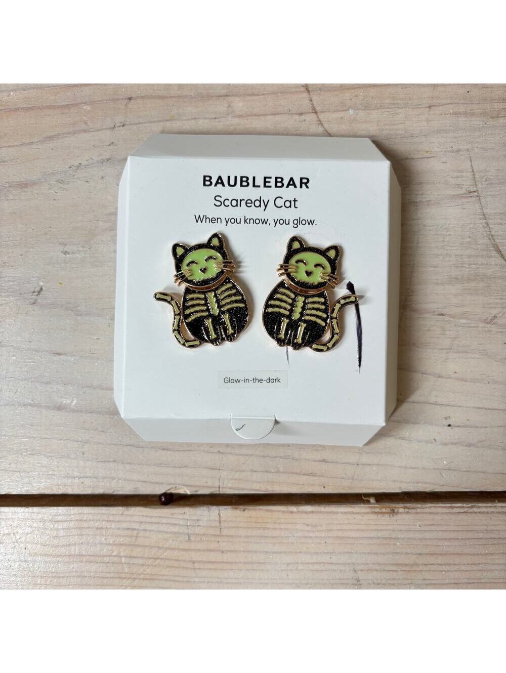 Baublebar NWOT Scaredy Cat Skeleton Glow In The Dark Earrings Halloween